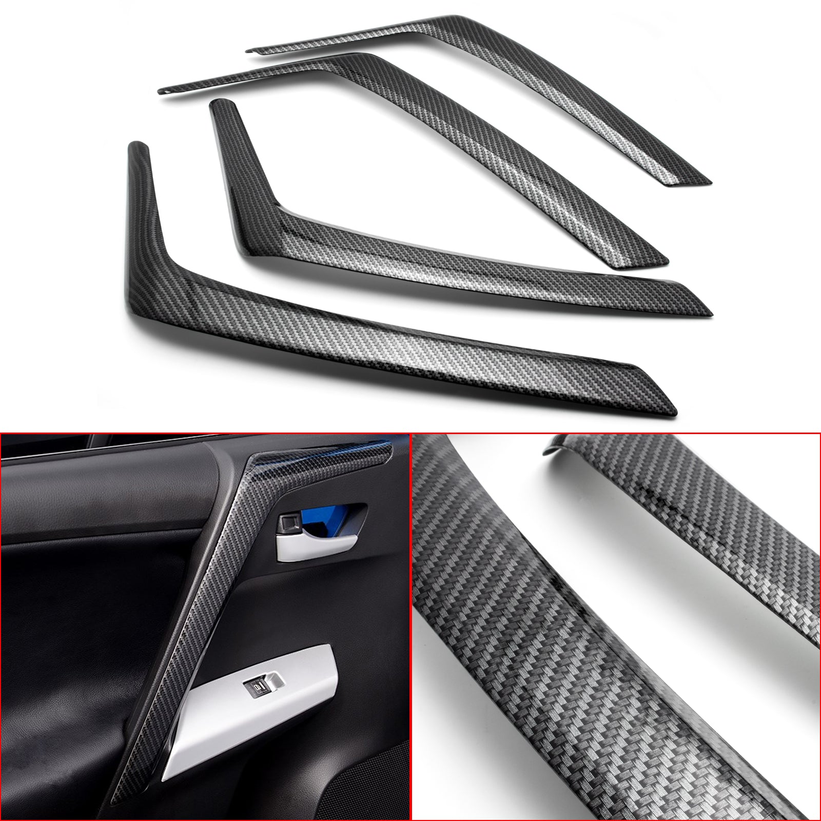 4pcs Carbon Fiber Look Car Inner Door Pull Handle Cover Armrest