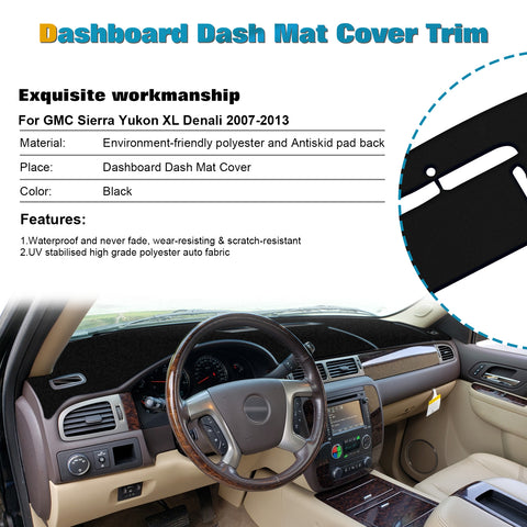 Center Console Dashboard Mat Pre-cut Non-Slip Sunshield Sun Glare Protector Dash Carpet Pad Black Cover Compatible with Chevrolet Silverado GMC Sierra 2007-2013,w/One Golve Box-Type A