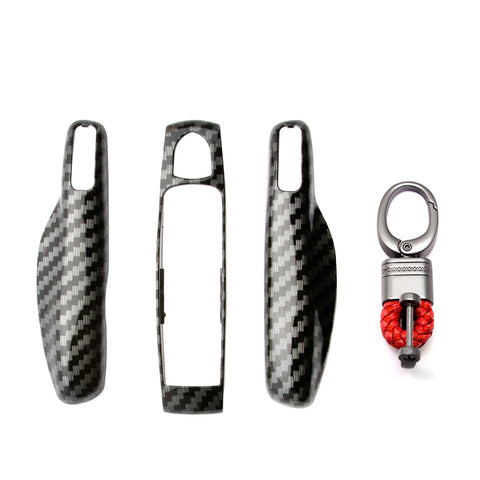 Gloss Carbon Fiber Texture ABS Smart Key Fob Cover Holder w/Keychain For Porsche Macan Carrera 911 Cayenne