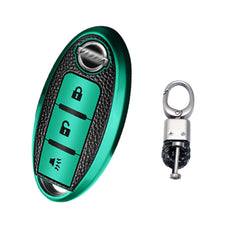 3 Button Green TPU Key Fob Cover Case Holder Protect w/ Keychain For Nissan Rogue Pathfinder