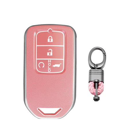 Pink Soft TPU Leather Full Protect Key Fob Cover Case For Honda Civic 2014-2023