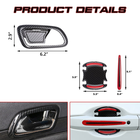 Inner + Exterior Red Door Handle Bowl Cover Trim For Jeep Grand Cherokee 2011-19