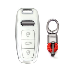 White TPU Leather Anti-dust Full Seal Remote Key Fob Cover For Audi A6L A7 A8 Q7