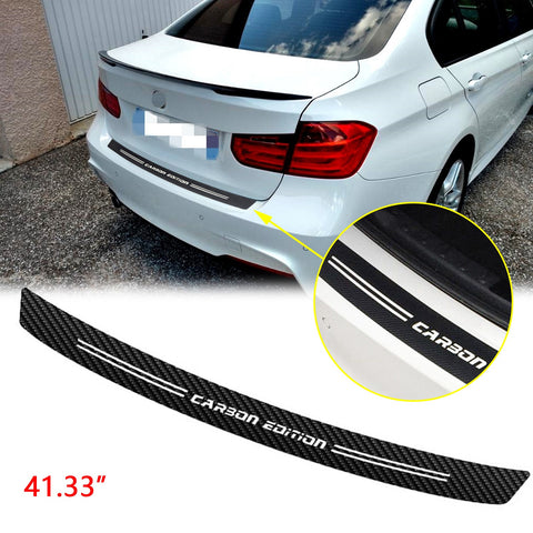 Carbon Fiber Texture Car Rear Bumper Guard Sticker, Sporty Rear Trunk Sill Scratch Protector Vinyl Decal, 35.43"/41.33"