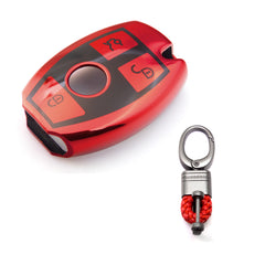 Red TPU Full Protect Smart Key Cover Case w/Keychain For Mercedes A B C E S M CLS CLK