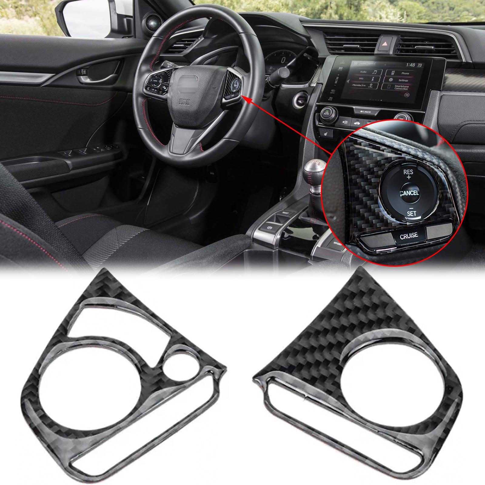 Carbon Fiber Steering Wheel Button Frame Cover Trim Media Panel Sticke