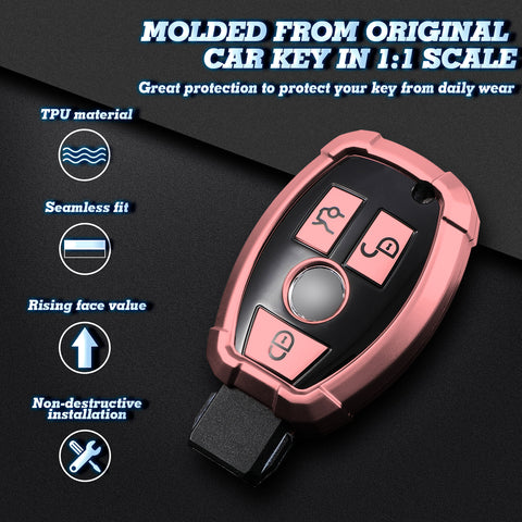 Full Covered Armor Pink TPU Remote Fob Key Cover Shell For Mercedes B C E G SLK