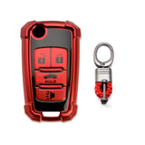 Xotic Tech Red TPU w/ Printed 4-Button Key Fob Shell Cover Case w/ Red Keychain, Compatible with Chevrolet Camaro Cruze Malibu, Buick Encore, GMC Terrain Smart Keyless Entry Key