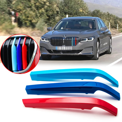 3pcs M-colored Grille Kidney Insert Trims Stripe Cover for BMW G11 7 Series LCI 2020-up (8 Beam Bars)