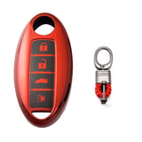 Red Full Protection Smart Key Fob Cover Case w/Keychain TPU For Infiniti G37 4-Button