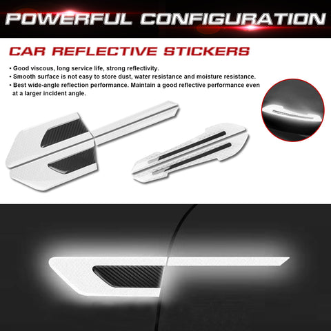 Car Side Door Marker Rearview Mirror Edge Protector Guard Cover Sticker Set, Carbon Fiber Pattern w/ Reflective Safety Strip (White)