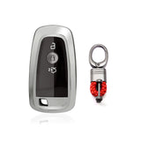 Xotic Tech Silver TPU Key Fob Shell Full Cover Case w/ Red Keychain, Compatible with Ford Mustang, F-150, F-250, F-350, Explorer or Lincoln MKZ Smart Keyless Entry Key