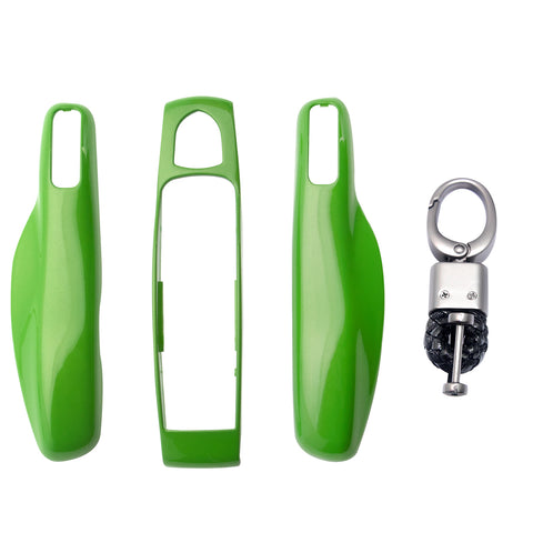 Gloss Green ABS Smart Key Fob Cover Holder w/Keychain For Porsche Macan Carrera 911 Cayenne