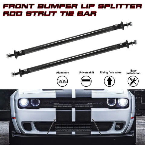 2pc Adjustable 7.87'' Front Bumper Lip Splitter Diffuser Strut Rod Tie Bars Compatible with Most Vehicles [Carbon Fiber Pattern]