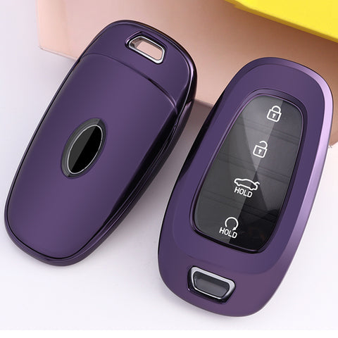 Purple Black Soft TPU Shockproof w/Button Key Fob For Hyundai Sonata 2020-2022
