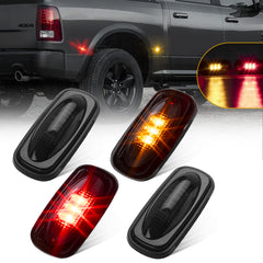 LED Fender Marker Replacement For DODGE 2003-2009 RAM 2500 3500, Smoked Lens Amber Red LED Fender Bed Side Marker Lights Set Assembly Heavy Duty Dually Truck Double Wheel Side Rear Fenders