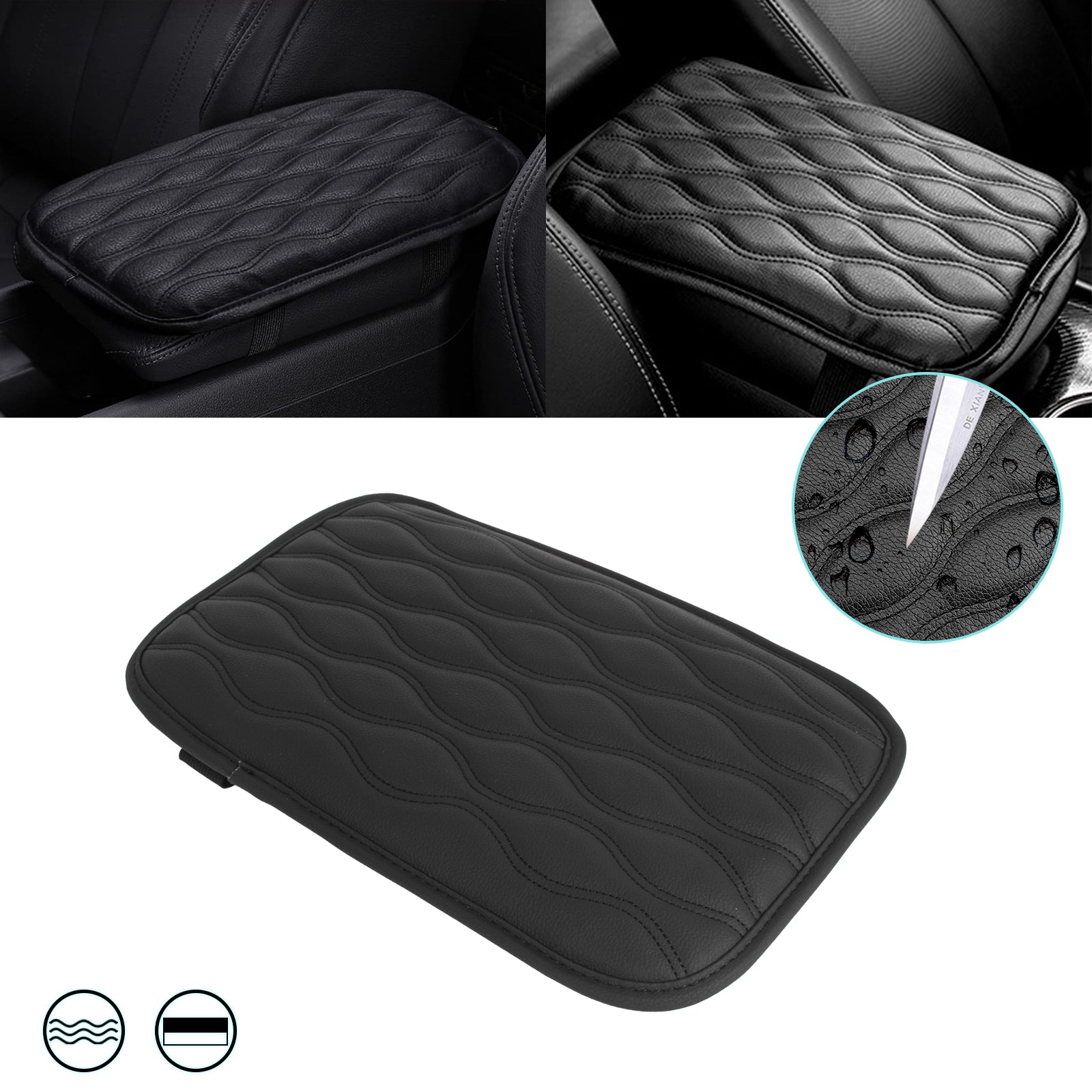 1PC PU Leather Wavy Texture Center Armrest Cover Seat Box Cushion Deco