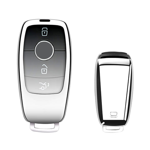 Sliver Soft TPU Full Protect Smart w/Button Key Fob Cover For Mercedes-Benz