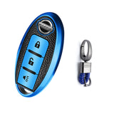 3 Button Blue TPU Key Fob Cover Case Holder Protect w/Keychain For Nissan Rogue Pathfinder