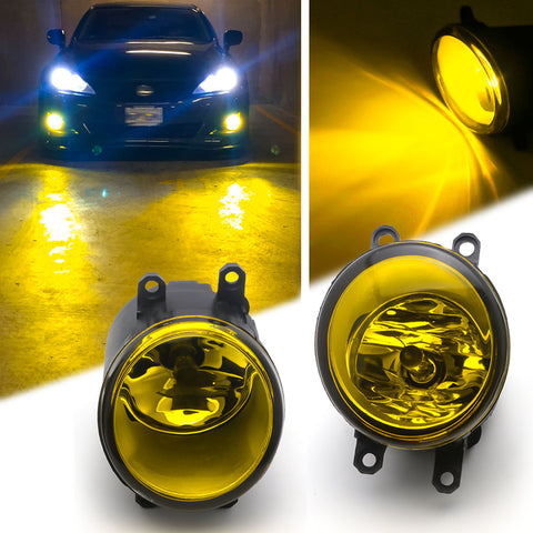 Set OEM Replacement Fog Light with H11 Halogen Bulb for Toyota Camry Corolla RAV4 Lexus RX ES IS Scion tC xA, Yellow Lens Driver Passenger Sides Fog Lamp Assembly