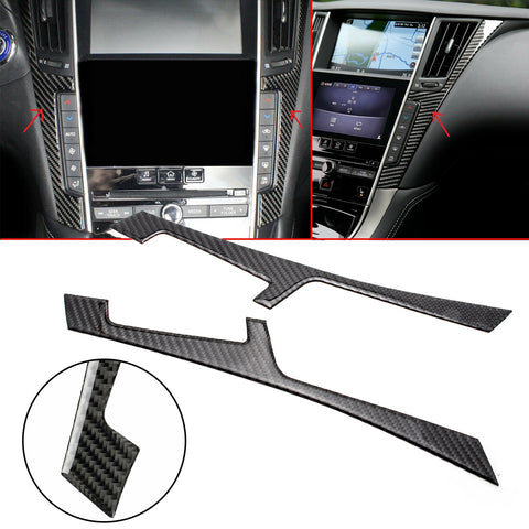 2pcs Carbon Fiber Style Car Interior Center Console Dashboard Cover Trim Molding Decoration for Infiniti Q50 Q60 2017-2022