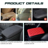 Red Leather Wavy Shape Central Console Armrest Cover Seat Box Protect Decor 1pc