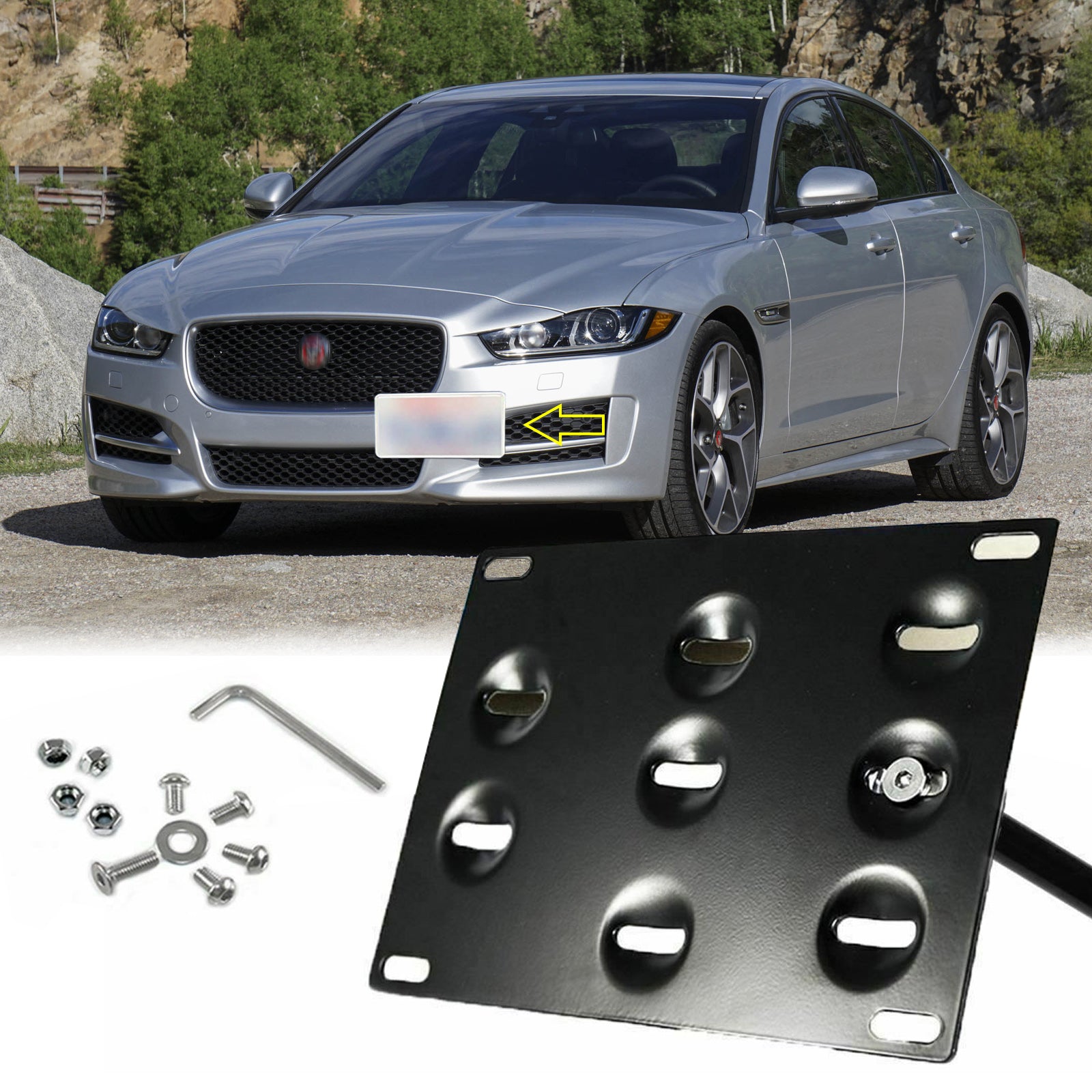 Xotic Tech Set Black Sporty Racing Front Tow Hook License Plate
