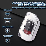 Sliver Soft TPU Anti-dust Remote Control Key Fob Cover w/Keychain For Jeep Wrangler 2018-21