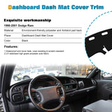 Center Console Dashboard Mat Pre-cut Non-Slip Sunshield Sun Glare Protector Dash Carpet Pad Black Cover Compatible with Dodge Ram 1500 2500 3500 1998-2001