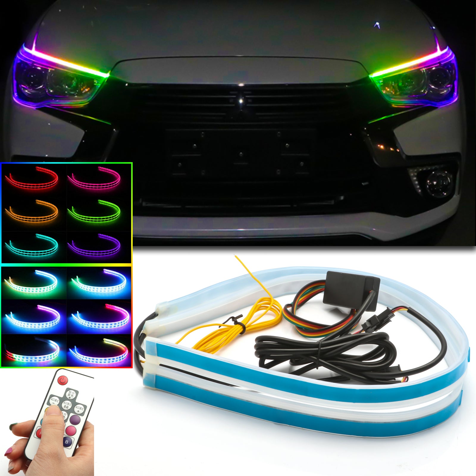Exterior Car LED Lights - Multicolor 2 Pcs 24 inches Daytime Running  Lights, RGB Flexible LED Strip Light Kits 