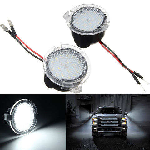 2pcs Xenon White / Ice Blue Error Free High Power LED Side Mirror Puddle Lights for Ford F-150 Raptor Explorer Expedition