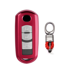 Xotic Tech Red TPU Key Fob Shell Full Cover Case w/ Red Keychain, Compatible with Mazda 2 3 5 6 CX-3 CX-5 CX-7 CX-9 MX-5 Miata Smart Keyless Entry Key