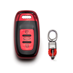 Xotic Tech Red TPU w/ Printed 3-Button Key Fob Shell Cover Case w/ Keychain, Compatible with Audi A4 A5 A6 A7 A8 Q5 Q8 R8 S4 S5 S6 S7 RS4 RS5 RS6 RS7 Smart Keyless Entry Key