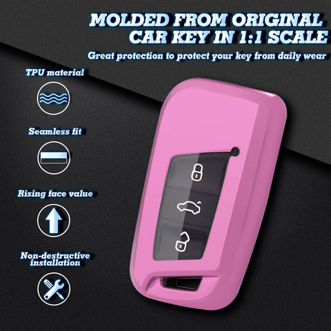 Pink Soft TPU Full Protect Remote Key Fob Cover For VW Passat Jetta 3/4 Button