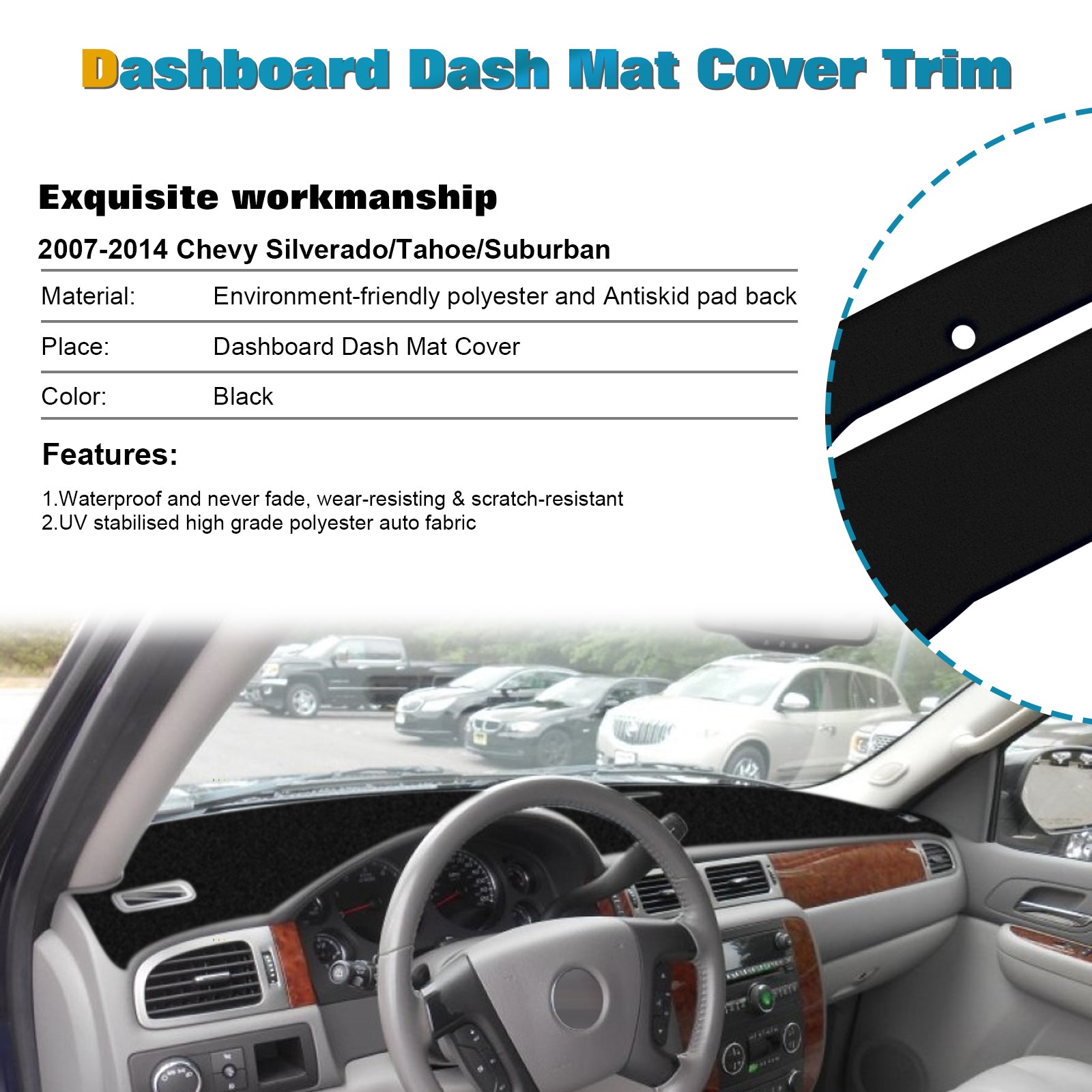 Dashboard Pad Dash Cover Mat For 2007-2014 Chevy Silverado/Tahoe/Suburban  Black