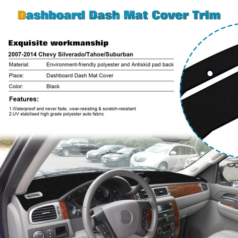 Center Console Dashboard Mat Pre-cut Non-Slip Sunshield Sun Glare Protector Dash Carpet Pad Black Cover Compatible with Chevrolet Silverado GMC Sierra 2007-2013,w/One Golve Box-Type B