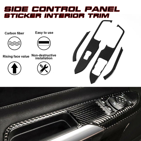 4X Inner Carbon Fiber Window Switch Frame Cover Trim For Ford Mustang 2015-2022