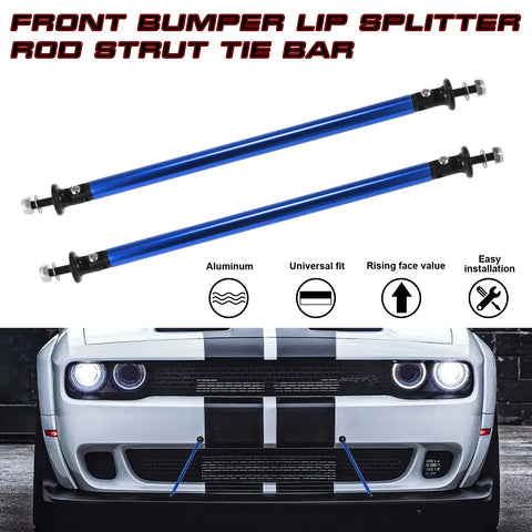 2pc Adjustable 7.87'' Front Bumper Lip Splitter Diffuser Strut Rod Tie Bars Compatible with Most Vehicles [Blue]