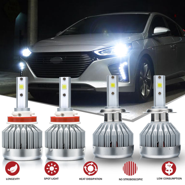 4pcs LED Headlight High Low Beam Bulb White 6000K for Hyundai