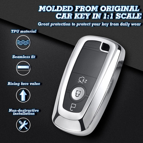 Silver TPU Full Cover Remote Key Fob Holder For Ford Mustang F-150 250 350 450