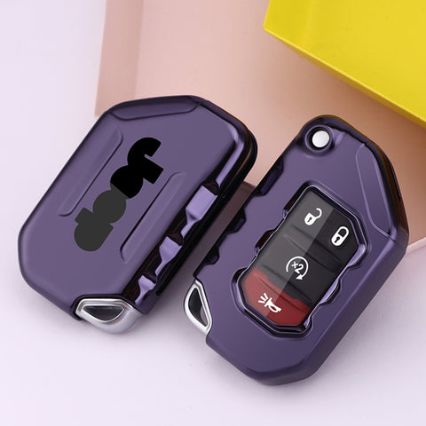 Purple Black TPU Shockproof Remote Control w/Button Key Holder Shell For Jeep Wrangler 18-21