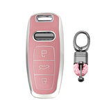 Pink TPU Leather Anti-dust Full Seal Remote Key Fob Cover For Audi A6L A7 A8 Q7