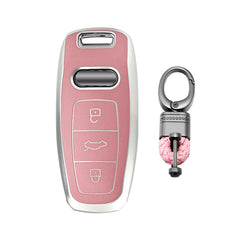 Pink TPU Leather Anti-dust Full Seal Remote Key Fob Cover For Audi A6L A7 A8 Q7