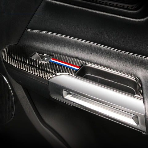 4X 3-Color Bar Carbon Fiber Window Switch Cover Trim For Ford Mustang 2015-2022