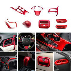 Gloss Red Console Strip AC Air Vent Gear Shift Knob Trim Kit For Camry 2018-2024
