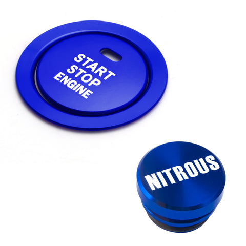 Blue Aluminum Engine Start + Cigarette Lighter NITROUS Button Cover For Toyota