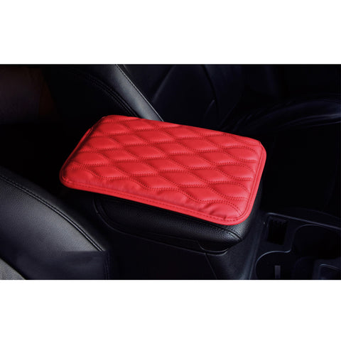 Red Leather Wavy Shape Central Console Armrest Cover Seat Box Protect Decor 1pc