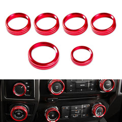 6pcs Centre Console AC Climate Control/Radio Volume Tune Switch Knob Surrounding Ring Decoration Covers Compatible with Ford F150 XLT 2016-2020 (Red)