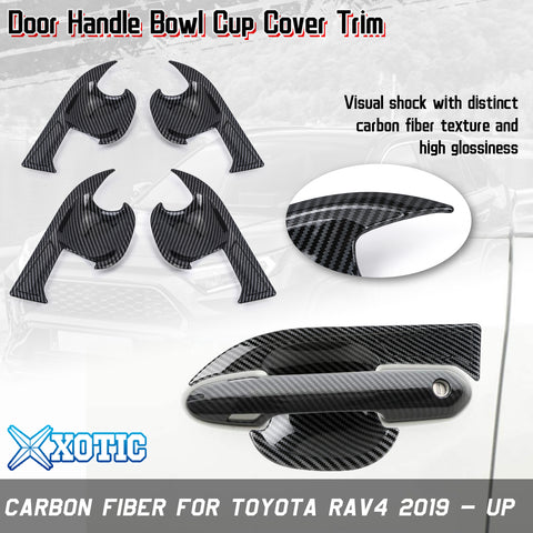 4pcs Exterior Door Handle Bowl Cover Trim For Toyota RAV4 2019-2024, Carbon Fiber Pattern