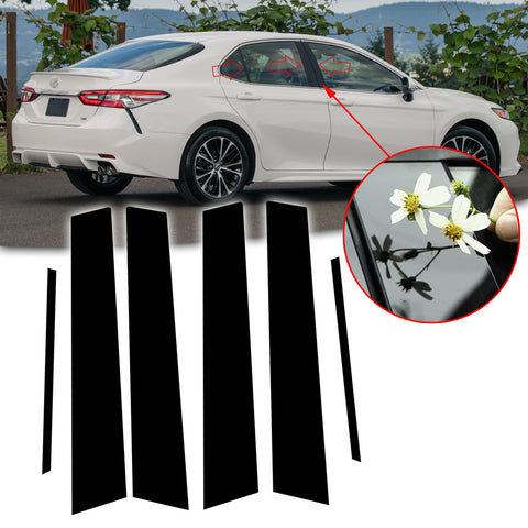 Black Window Pillar Posts Molding Pre-Cut Cover Side Door Trims 6pcs for Toyota Camry 2018-2024